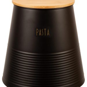 Boks Pasta sort metall m/bambuslokk h:17,5cm