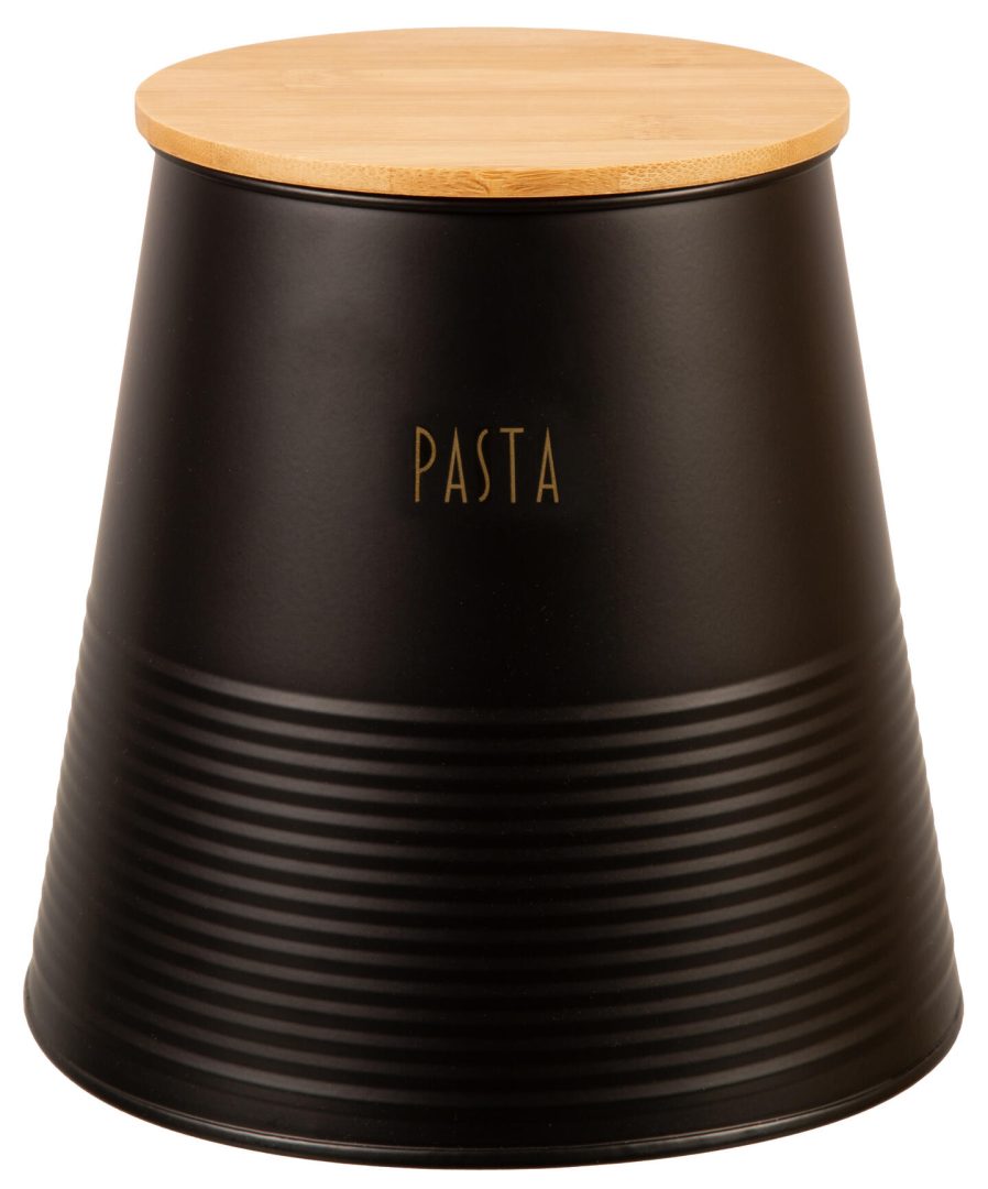 Boks Pasta sort metall m/bambuslokk h:17,5cm