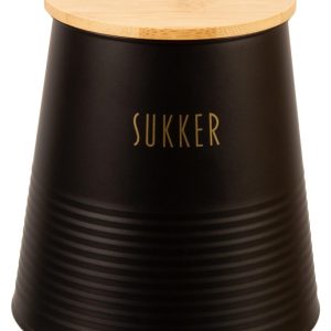 Boks Sukker sort metall m/bambus h:14cm